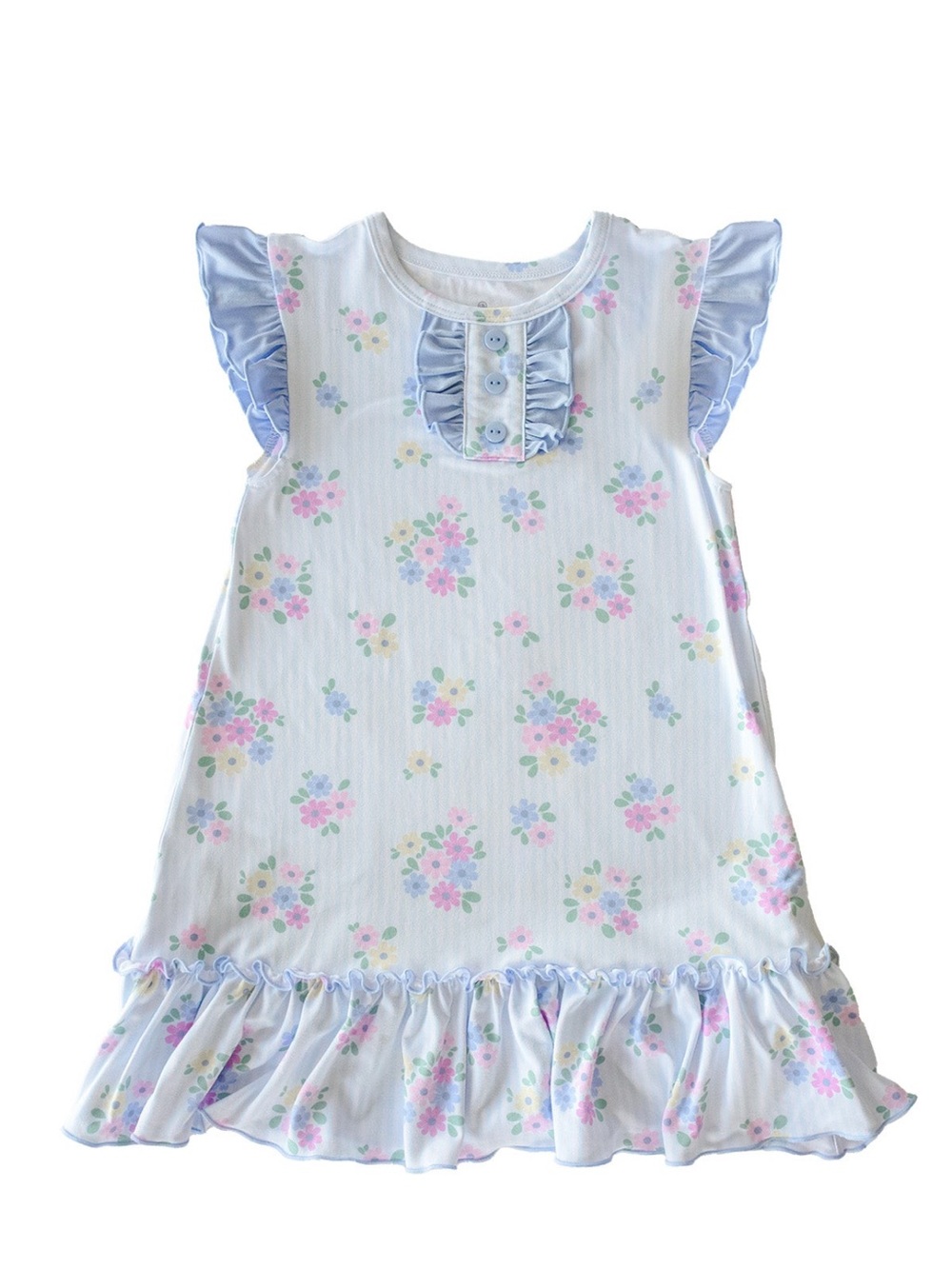 Caden Lane Pastel Floral Ruffle Nightgown - Light Blue & Pink